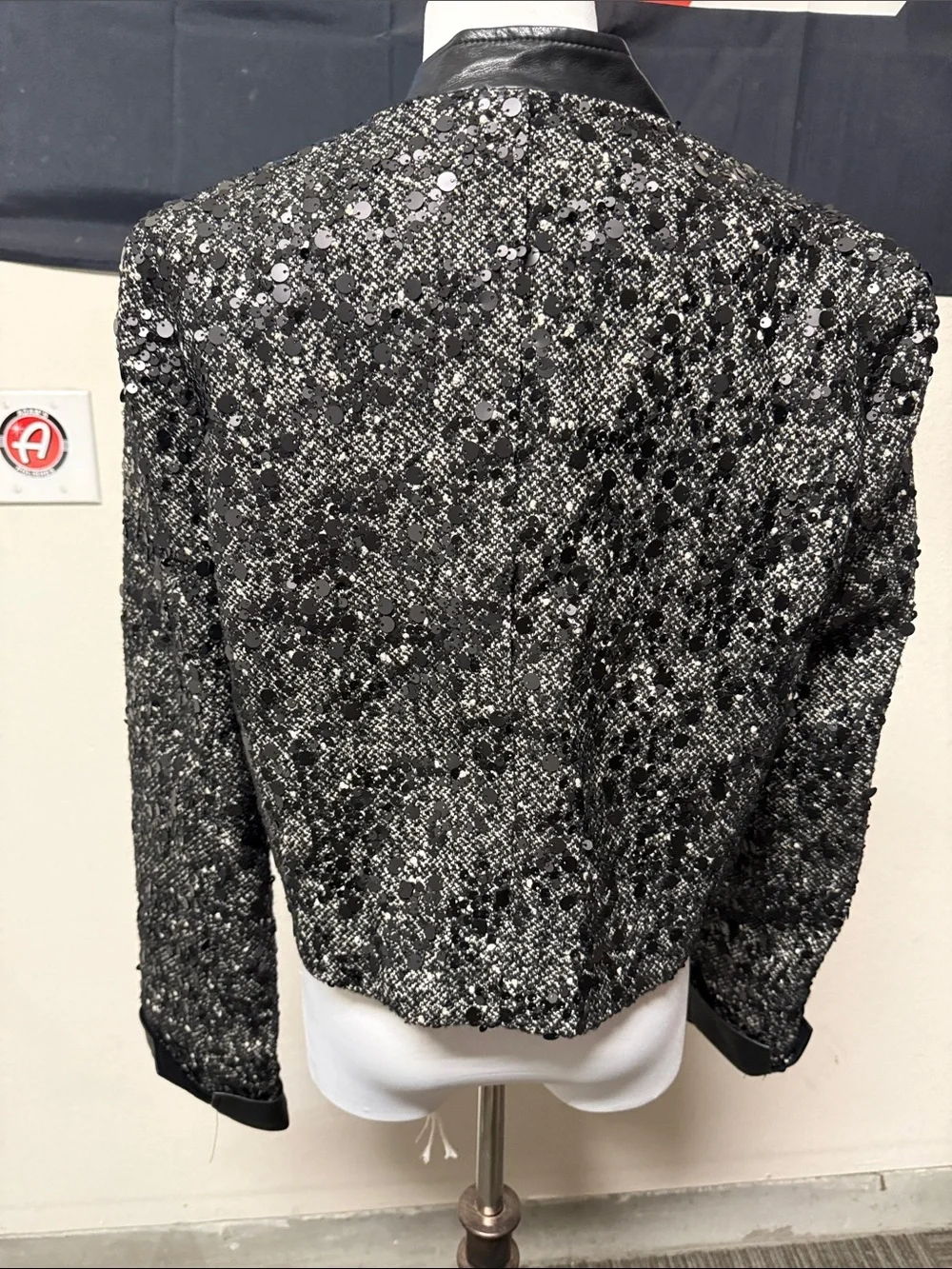 Black Tweed Sequin-Accent Boxy Jacket size M